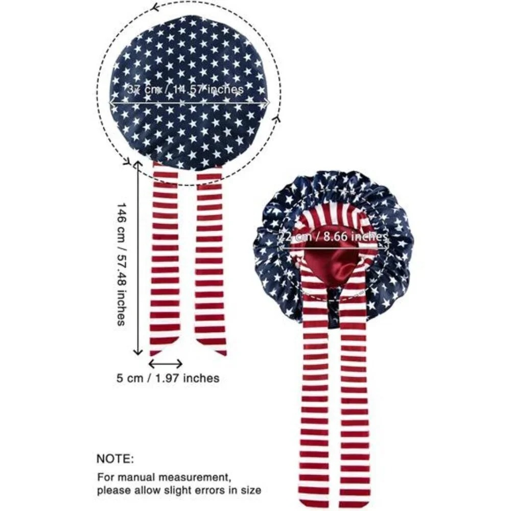 American Flag Satin Sleep Bonnet – Patriotic Stars & Stripes with Oversized Bow